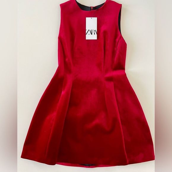 Zara red velvet voluminous mini sleeveless dress - Picture 2 of 11